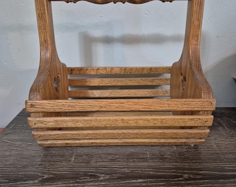 Vintage hjärtformad träkorg med handtag 23 cm lantlig inredning