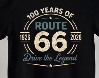 Koszulka z okazji rocznicy Route 66, Koszulka z okazji 100. rocznicy Route 66, Koszulka z okazji historycznej Route 66 w stylu retro, Modna koszulka z Route 66, Koszulka z okazji stulecia Route 66