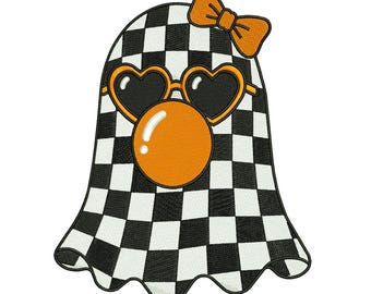 サングラスをかけたハロウィンの幽霊のレトロな機械刺繍デザイン、面白くてかわいいファイル、デジタルダウンロード DST PES