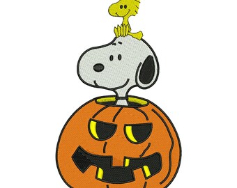 Motif de broderie Machine citrouille d'Halloween Snoopy, fichier de chien de dessin animé mignon, téléchargement numérique DST PES