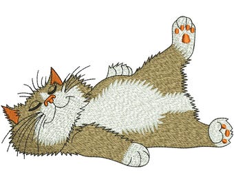 Cute Sleeping Lazy Funny Cat Laying Machine Embroidery Design, Cartoon Pet Lover File, Digital Download DST PES EXP