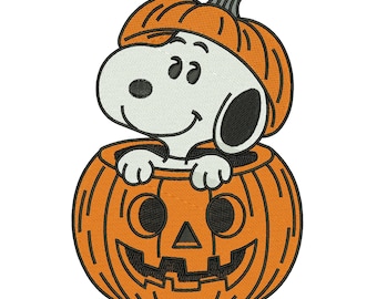 Motif de broderie Machine drôle citrouille à l'intérieur de Snoopy, fichier chien de dessin animé Halloween, téléchargement numérique DST PES