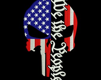 Patriotic Skull Horror USA Flag Machine Embroidery Design, 4th Of July File, Digital Download DST PES