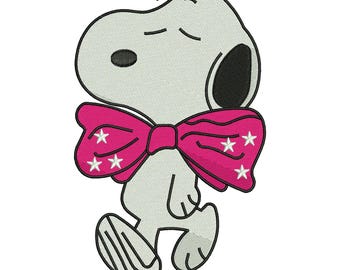 Cute Snoopy Pink Bow Machine Embroidery Design, Cartoon Sweet Puppy File, Digital Download DST PES EXP