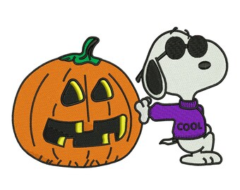 Cool Snoopy Halloween Machine Embroidery Design, Cute Pumpkin Cartoon Dog File, Digital Download DST PES