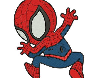 Diseño de bordado de niño superhéroe araña estilo chibi – Archivo digital para ropa infantil – Descarga instantánea PES DST