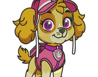 Diseño de bordado a máquina de cachorro adorable – Perro de dibujos animados inspirado en Skye – Descarga digital DST, EXP.