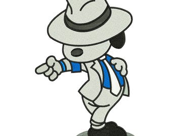 Diseño de bordado a máquina de Snoopy Jackson en pose de baile divertida, archivo de fiesta de dibujos animados lindos, descarga digital DST PES EXP