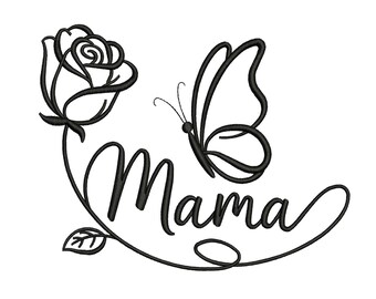 Mama Rose With Butterfly Machine Embroidery Design, Cute Mother's Day Floral File, Digital Download DST PES EXP