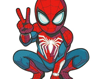 Spider Embroidery Design • 3 Sizes • Chibi Hero Peace Sign - Comic Style Boy File - Instant Download PES DST.