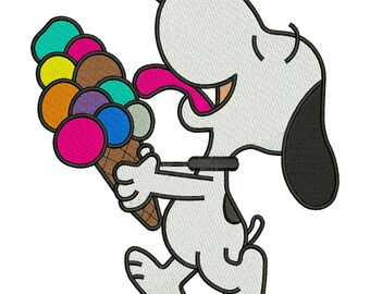 Diseño de bordado a máquina de Snoopy comiendo helado, lindo archivo de dibujos animados de vacaciones de verano, descarga digital DST PES EXP