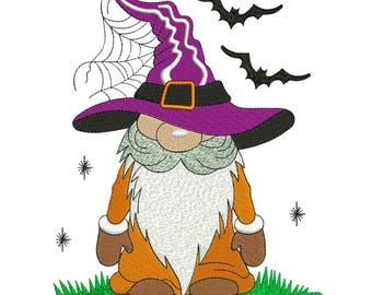 ノーム魔女ハロウィンガーダンスパイダーレトロミシン刺繍デザイン、不気味な秋の季節ファイル、デジタルダウンロードDST PES