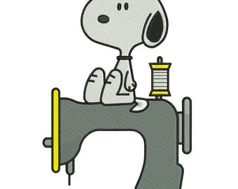 Diseño de bordado de Snoopy en máquina de coser, linda caricatura de costurera, descarga digital DST EXP PES
