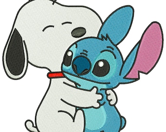 Snoopy Hug Stitch Machine Embroidery Design • Cartoon Dog Best Friends • Instant Download DST PES EXP