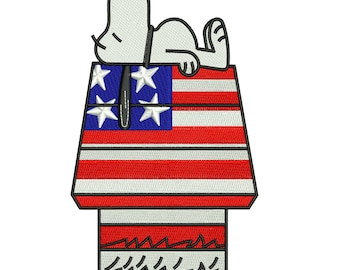 Drapeau américain patriotique Snoopy endormi, motif de broderie Machine, point 4 juillet, téléchargement numérique DST EXP PES