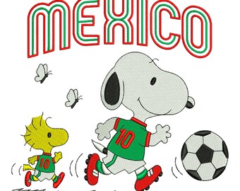 Snoopy Playing Soccer Mexico Team Machine Embroidery Design, Football Lover Cartoon File, Digital Download DST PES