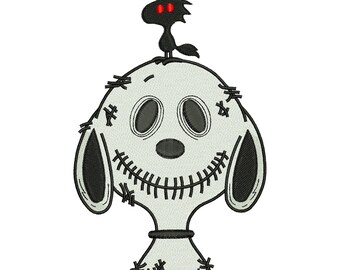 Spooky Creepy Snoopy Machine Embroidery Design, Halloween Cartoon Dog File, Digital Download DST PES