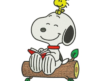 Snoopy Reading Book Machine Embroidery Design, Cute Cartoon File, Digital Download DST PES