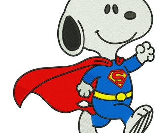 Diseño de bordado a máquina de disfraz de superhéroe Snoopy, archivo de dibujos animados lindo y divertido, descarga digital DST PES EXP