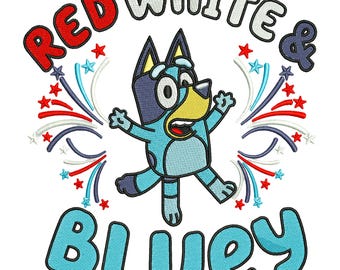 Diseño de bordado a máquina patriótico rojo, blanco y azul, caricatura de celebración estadounidense, descarga digital DST PES