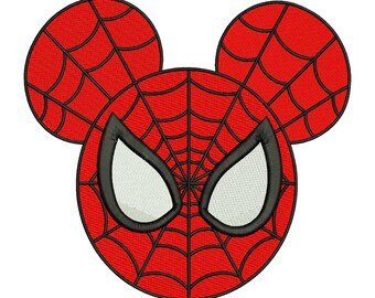 ちびスパイダーマンのスーパーヒーロー、ミッキーの耳のミシン刺繍デザイン、かわいい漫画のウェブヒーローファイル、デジタルダウンロードDST PES