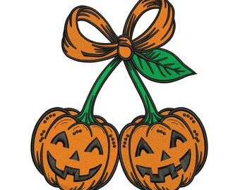 Halloween Horror cherry Pumpkin Coquette Machine Embroidery Design, Cute Cartoon File, Digital Download DST PES