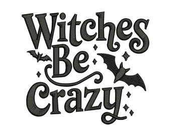 魔女は狂っている ハロウィン レトロ ミシン刺繍デザイン、不気味な季節のコウモリ ファイル、デジタルダウンロード DST PES