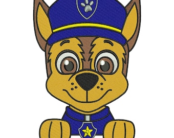 漫画風警察犬の機械刺繍デザイン - 子犬デザイン - デジタルダウンロード PES DST。