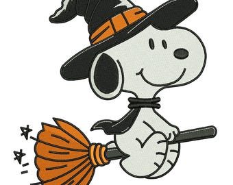 Diseño de bordado a máquina de bruja de Halloween de Snoopy, descarga instantánea DST EXP PES