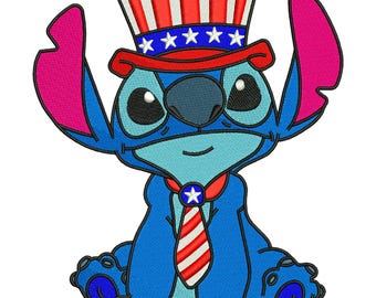 Diseño de bordado a máquina de sombrero patriótico americano Stitch, archivo para celebración del 4 de julio, descarga digital DST PES.