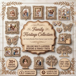 Paquete gigante de más de 30 archivos de corte láser para marcos de fotos familiares, rompecabezas 3D de monumentos del mundo en formato SVG, archivos DXF para fresadora CNC de Forge Designs (descarga digital)