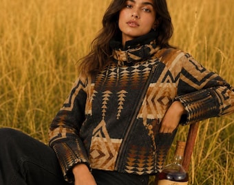 Chaqueta de aviador de lana azteca Beth Dutton de Dutton Ranch, hecha a mano / Abrigo vaquero con cuello de borrego.