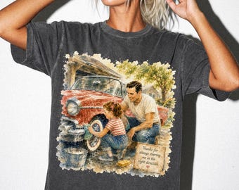 Vintage Father Daughter Car Wash Watercolor T-Shirt, Retro Family Tee