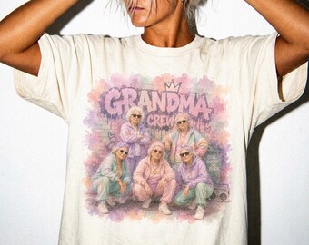 Grandma Crew Watercolor T-Shirt, Funny Gangster Grandma Shirt, Pastel Streetwear Tee, Hip Hop Nana Graphic Gift