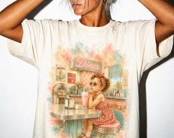 Pastel Milkshake Diner Shirt, Retro Watercolor Graphic Tee