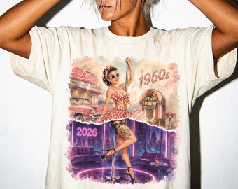 Vintage Pole Dancer Shirt, 1950s Pin Up Retro Watercolor Tee
