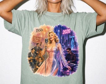 Vintage 1950s vs 2026 Singer Shirt, Retro Future Music Tee, Pin Up Jazz Concert Graphic Tee, Nostalgia Art Shirt