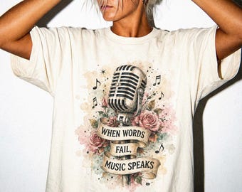 Vintage Microphone Watercolor Shirt, Music Lover Gift, Singer Floral Tee