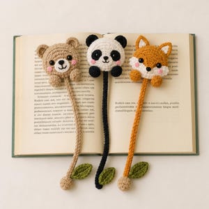 Forest Friends Virkmönster för Bokmärken (PDF), Björnpanda Räv Amigurumi Handledning
