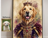 Royal Dog Portrait From Photo, Renaissance Pet Portrait, Custom Pet Painting, Funny King Dog Art, Vintage Pet Wall Decor Gift
