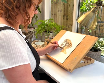 Custom handmade pet portrait in coloured pencil