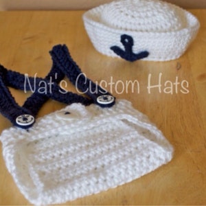 Crochet Sailor Set Girl or Boy Photo Prop Made to Order Newborn to 24M Size