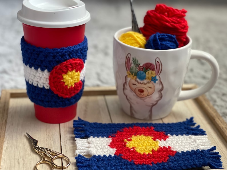 3 Crochet PATTERN Bundle The Colorado Trio Beanie, Cup Cozy and Mug Rug/Coaster image 7