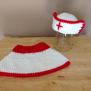 Crochet PATTERN Newborn to 6 Months Sizes Nurse Hat AND Skirt Photo Prop PDF File