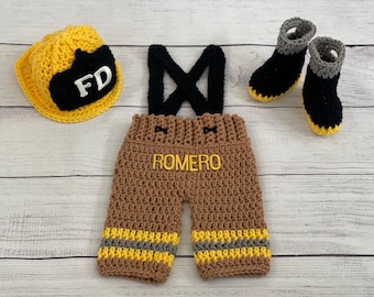 Crochet Firefighter Outfit: Baby Boy Photo Prop Set (Made To Order)