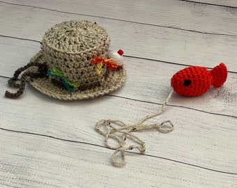 Baby Boy Fisherman Hat Outfit w/Fish, Newborn, 0-3M, Photo Prop - MADE TO ORDER