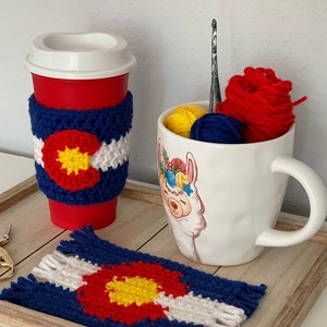 3 Crochet PATTERN Bundle The Colorado Trio Beanie, Cup Cozy and Mug Rug/Coaster image 8