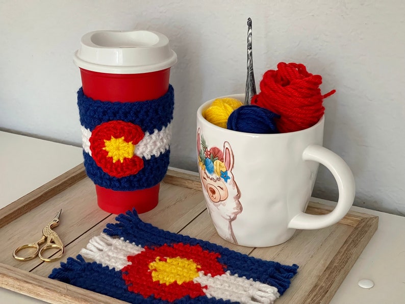 3 Crochet PATTERN Bundle The Colorado Trio Beanie, Cup Cozy and Mug Rug/Coaster image 8