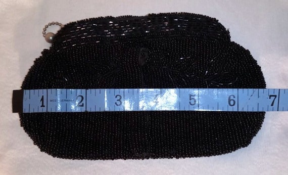 Vintage Black Beaded Evening Clutch Coin Purse - image 7