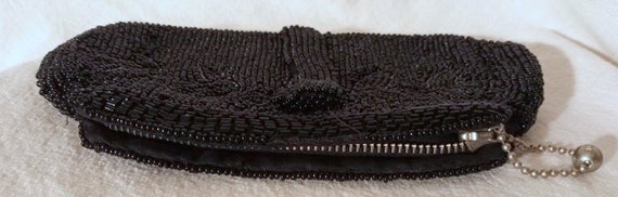 Vintage Black Beaded Evening Clutch Coin Purse - image 3